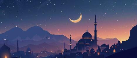 AI generated Flat design Ramadan Kareem background. photo