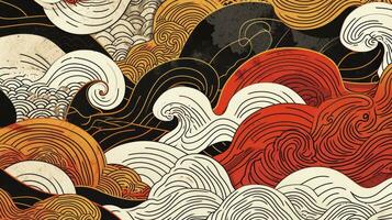 AI generated Traditional japanese style simple line waves background. photo