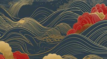 AI generated Traditional japanese style simple line waves background. photo