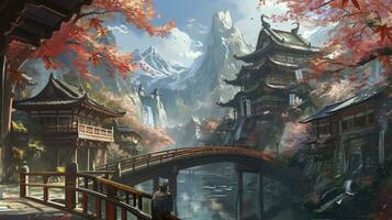 AI generated Japan fantasy style scene art photo
