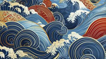 AI generated Background of japanese style wave pattern teture photo