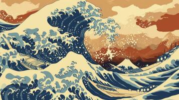 AI generated A vintage style japanese crashing wave background. Seamless pattern photo