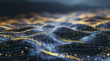 AI generated Abstract wave with moving dots and lines. Flow of particles. Cyber technology illustration. 3d rendering photo