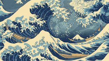 AI generated A vintage style japanese crashing wave background. Seamless pattern photo