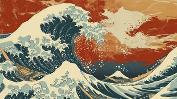 AI generated A vintage style japanese crashing wave background. Seamless pattern photo