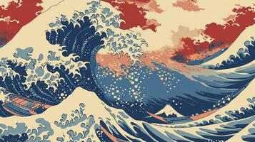 AI generated A vintage style japanese crashing wave background. Seamless pattern photo