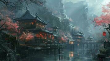 AI generated Japan fantasy style scene art photo