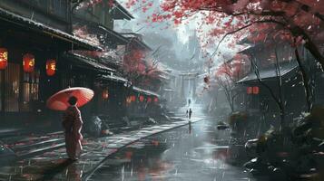 AI generated Japan fantasy style scene art photo