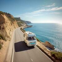 AI generated travel with campervan photo