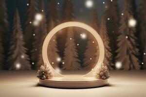 AI generated merry Christmas 3d rendered red Podium display for event photo