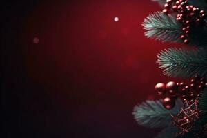 AI generated christmas holidays composition of fir tree branches with baubles and copy space photo