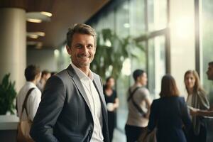 AI generated portrait of happy Businessman in modern office photo