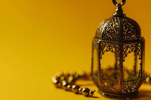 AI generated An Arabic lantern on yellow background photo