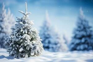 AI generated Snowflakes settling on pine branches under soft winter moonlight photo