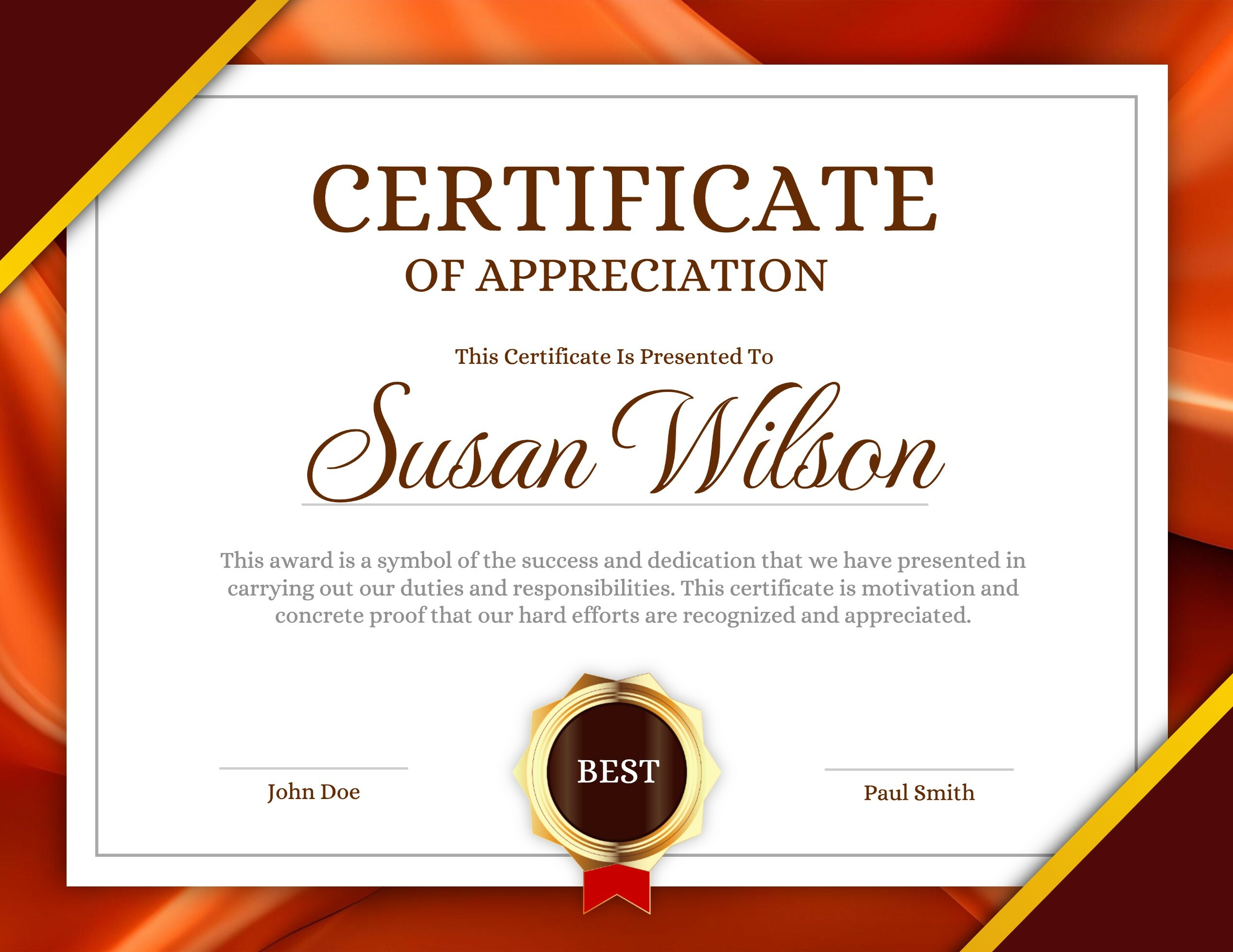 Certificate Of Appreciation 