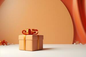 AI generated christmas gift box on orange background photo