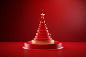 AI generated merry Christmas 3d rendered red Podium display for event photo
