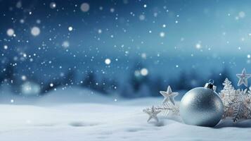 AI generated Christmas winter sky background with falling snow photo