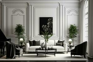 AI generated 3d rendered Minimal style Modern living room interior design with sofa photo