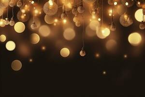 AI generated bokeh golden lights on black background photo