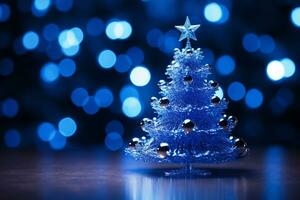 AI generated Abstract Blue shinny Christmas tree with bokeh background technology concept photo