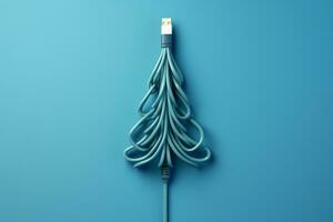 AI generated Christmas tree made up with charger cable Electronics concept background copy space photo