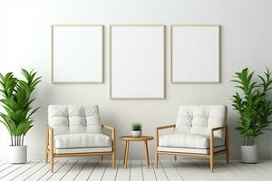 AI generated 3d rendered Minimal style Modern living room interior design with modern chair photo