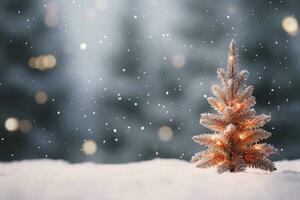 AI generated Snowflakes settling on pine branches under soft winter photo