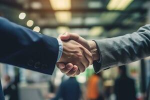 AI generated Businessmen making handshake with partner, greeting, dealing, merger and acquisition, business joint venture concept, for business photo