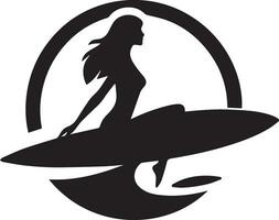 minimal Women's surfing vector silhouette, black color silhouette, white back ground 8