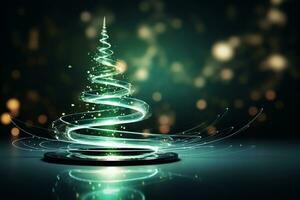 AI generated Christmas tree concept made of light trail technology concept photo