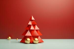 ai generado rojo Navidad árbol hecho con tarjeta papel Copiar espacio rojo aislado antecedentes foto