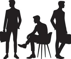 Business man pose vector silhouette black color white background 12
