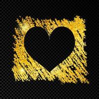 Heart on golden glittering scribble paint on dark background. Background with gold sparkles and glitter effect. Empty space for your text. Vector illustration