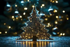 AI generated Christmas tree made with circuit board technology concept photo