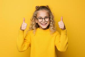 AI generated A young happy young kid doing thumbs up on isolated background generative AI photo