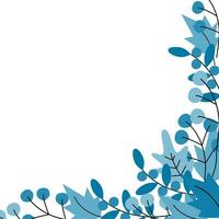 Abstract botanical corner frame with leaves and berries for art or web designs in trendy blue color vector