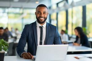 AI generated businessman working in the modern office photo