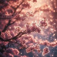 AI generated Hyper realistic Sakamura Cherry Blossom Tree Leaves Japanese Festival Morning Dew Osaka Tokyo photo