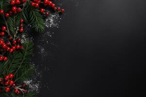 AI generated Christmas composition of fir tree branches with baubles photo