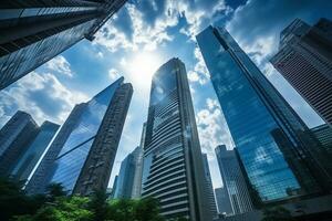 AI generated Glass architecture Skyscrapers from a low angle view photo