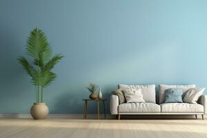 ai generado 3d prestados mínimo estilo moderno vivo habitación interior diseño con sofá foto
