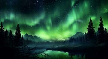 ai generado paisaje con nubes y estrellas, estrellado noche, polar luces foto