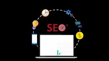 seo, ricerca motore ottimizzazione, sito web Incremento SEO classifica concetto, ricerca risultato, digitale marketing, ragnatela traffico analitica con alfa canale. video