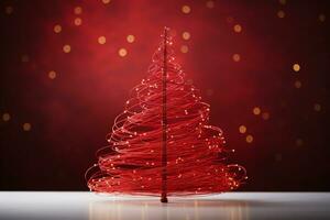 AI generated Red Christmas tree made up with paper clip and wire bokeh blurred background copy space photo