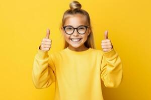 AI generated A young happy young kid doing thumbs up on isolated background generative AI photo