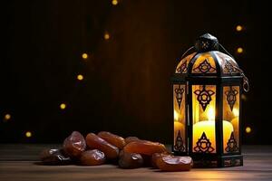 AI generated Ornamental Arabic lantern glowing for Muslim holy month Ramadan Kareem photo