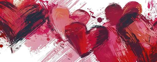 AI generated Valentine's day banner in the style of calligraphic marks on white background, happy expressionism, light red and dark magenta poster. photo