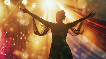 AI generated Woman dancing ballet under spotlight on stage. photo