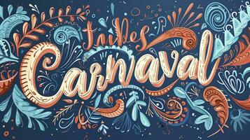 AI generated Hand drawn Carnaval Lettering. Carnival Title With Colorful Party Elements, confetti and brasil samba dansing photo